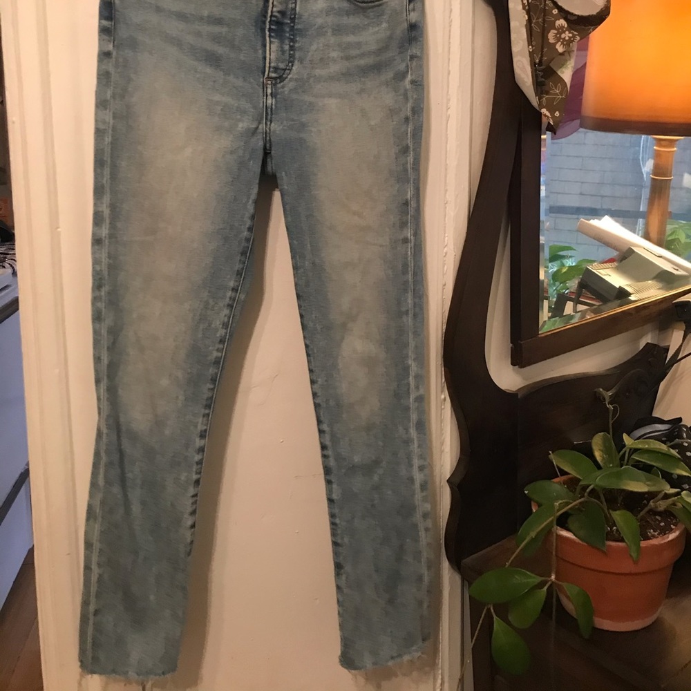 Blue high rise skinny jeans